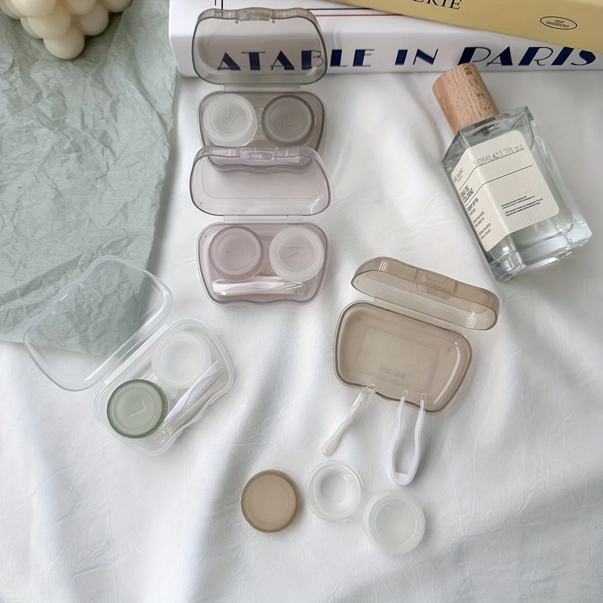 1pc Minimalist Transparent Contact Lens Box Women Travel Colored Contacts Companion Box Contact Lenses Case with Tweezers