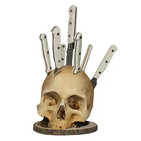 Skull Knife Holder Resin Scary Storage Rack Creative Fruit Chopping Knife Stand Halloween Party Decoration