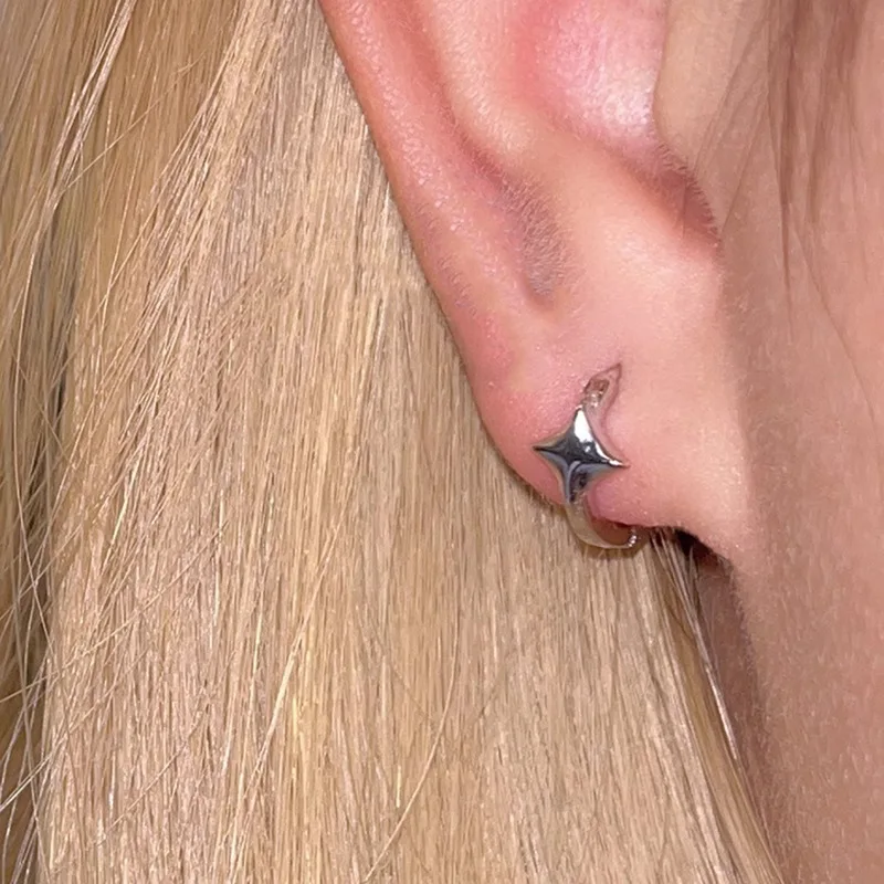 New Trendy Four-pointed Star Hoop Earrings For Women Simple Asymmetric Silver Color Earring Aesthetic Jewelry Gifts