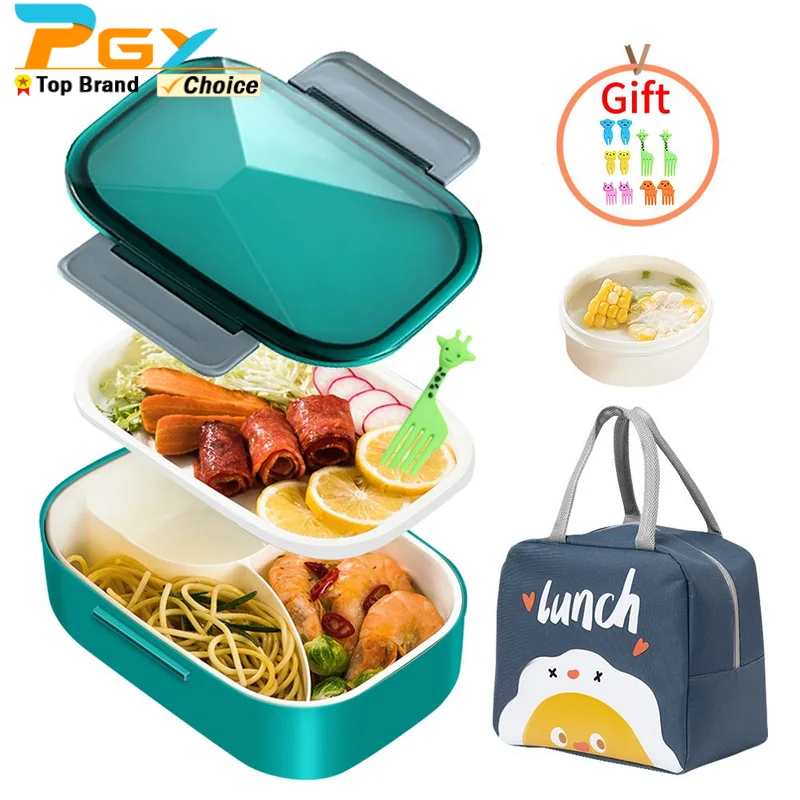 

1500ML Stackable Bento Lunch Box with Large Soup Bowl Leak-Proof Lunch Containers for Adults/Kids Bento Box for School