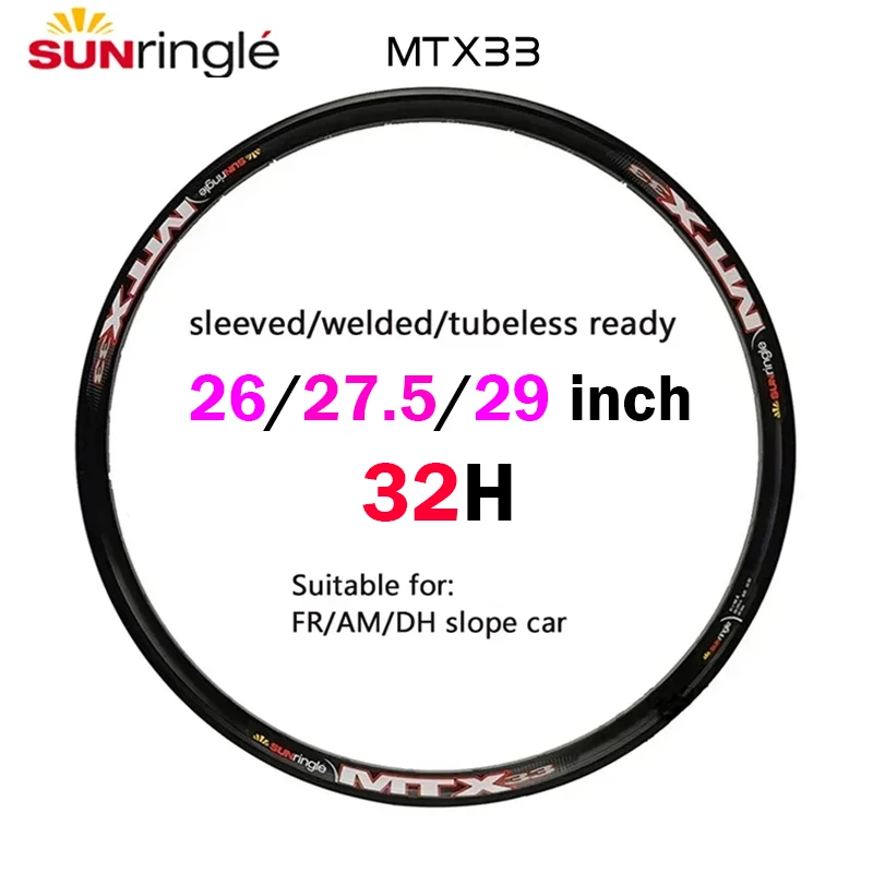 

Sunringle High Strength Rims MTX33 Mountain Bike Circle 32H 26/27.5/29 inch MTB Della Bicicletta Rim TUBELESS READY Per DH FR AM