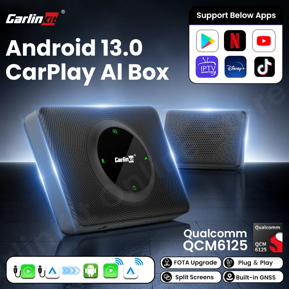 2024 CarlinKit Tv Box Android 13 Qualcomm 8-Cores Android Auto Wireless Carplay Adapter For Video Streaming IPTV Spotify Hulu