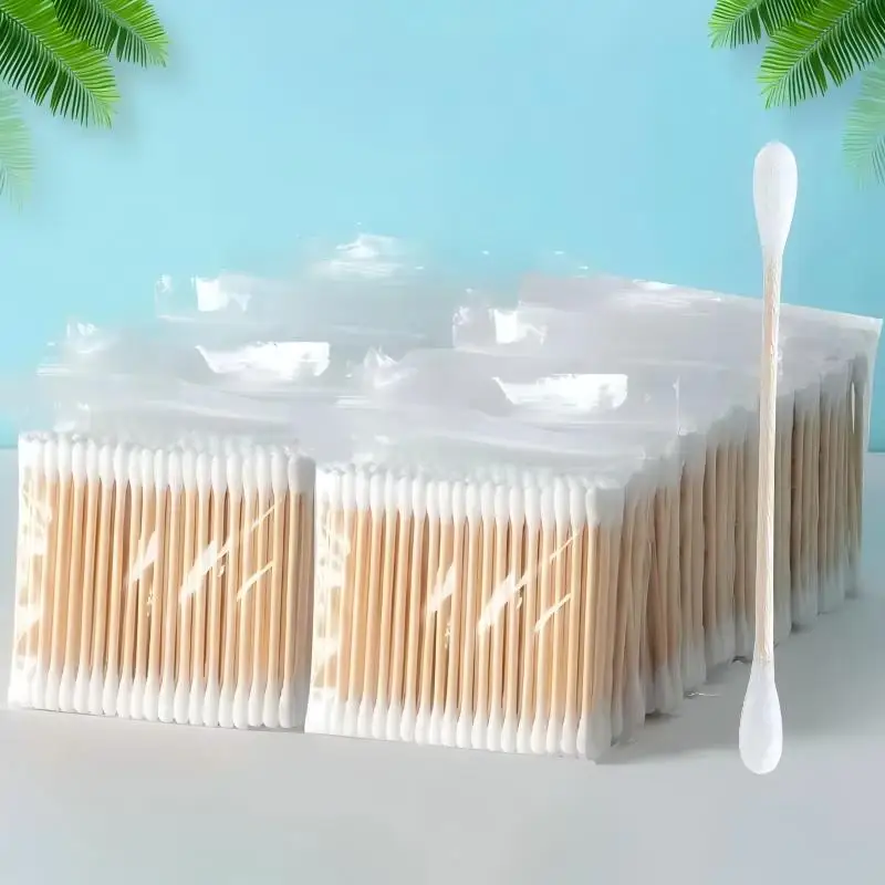 100/300/500 Stück Reinigungs- und Hygiene-Wattestäbchen für Kosmetik und Schönheit, Ohrreinigung, Doppelrundköpfige Bambus- und Holzstäbchen