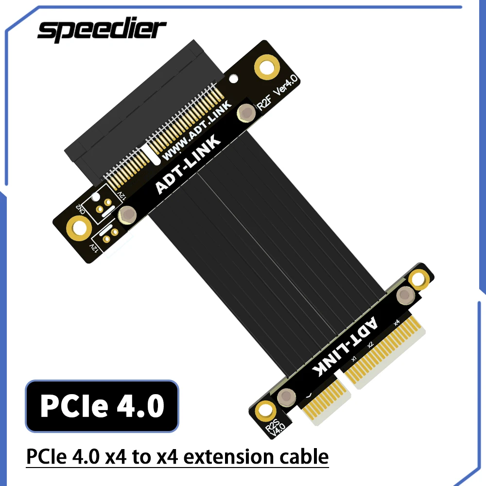 Riser PCI-E X4 To X4 Turn 90 Degree Upright Right Angle Extension Cable Vertical Double Elbow 90 Degree PCI Express 4.0 4x Cable