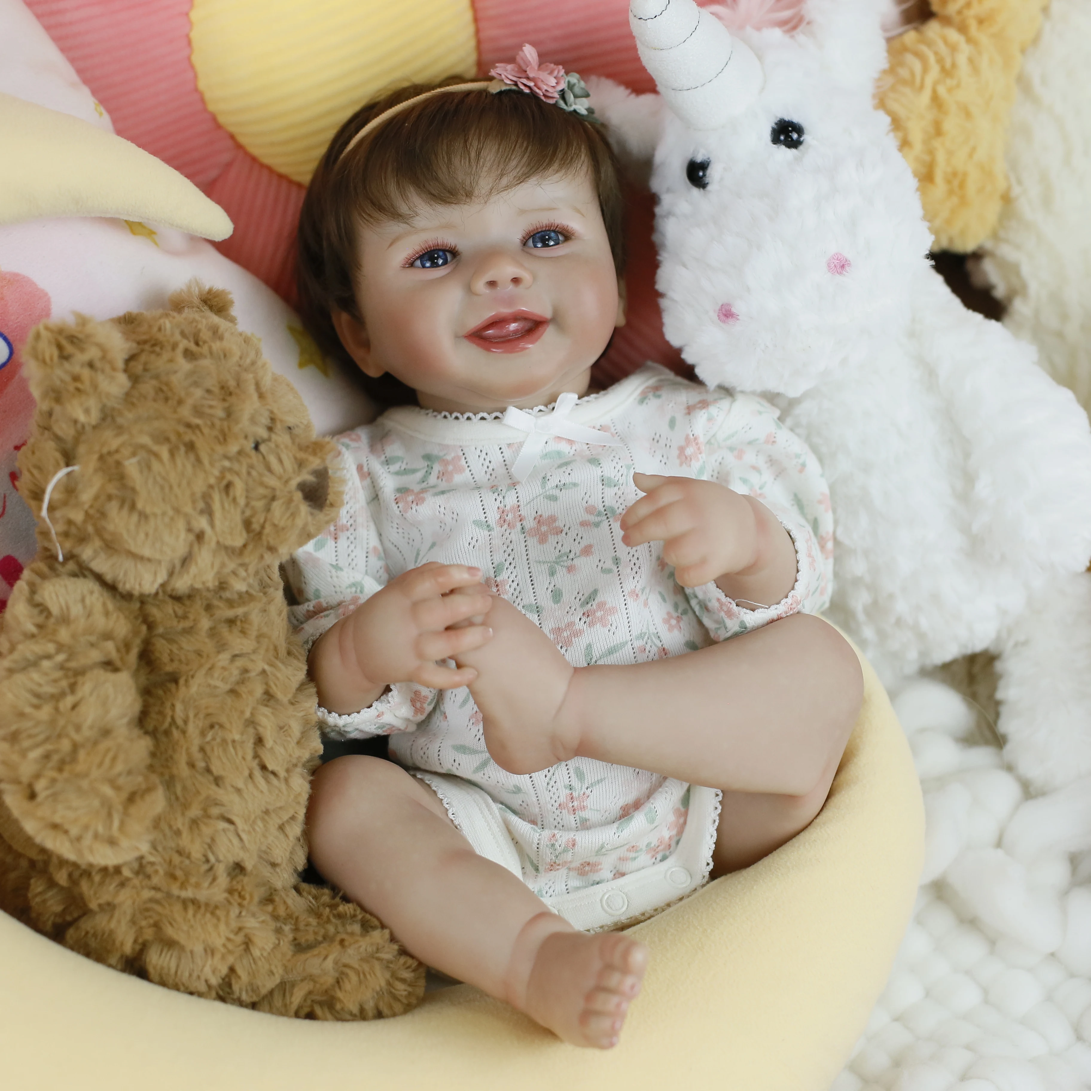 19inch Lifelike Reborn Baby Doll Full Soft Silicone Vinyl Body with Rooted Hair Visbile Vein Collectible Art Doll Christmas Gift