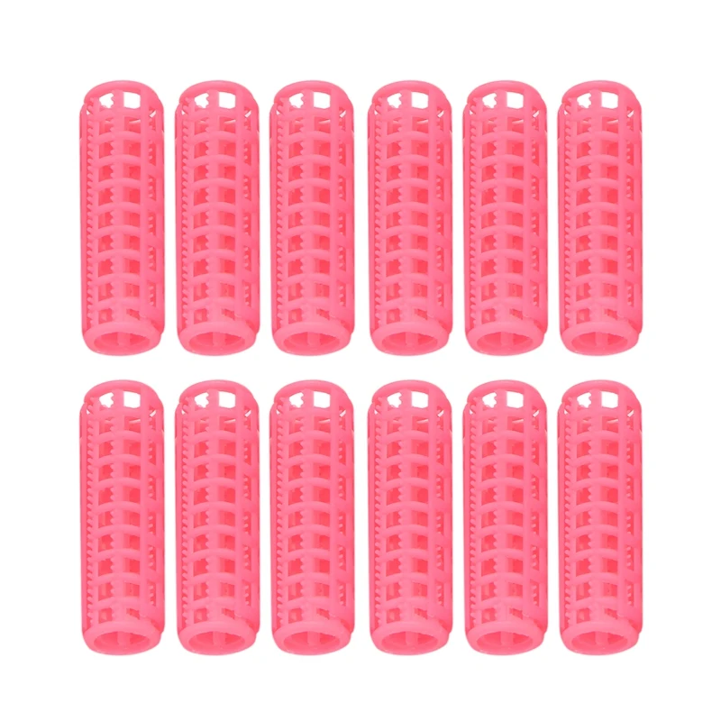 Top Sale 12 Pcs Pink Plastic DIY Hair Styling Curlers Clips Lady Hair Care Tools Portable curling iron