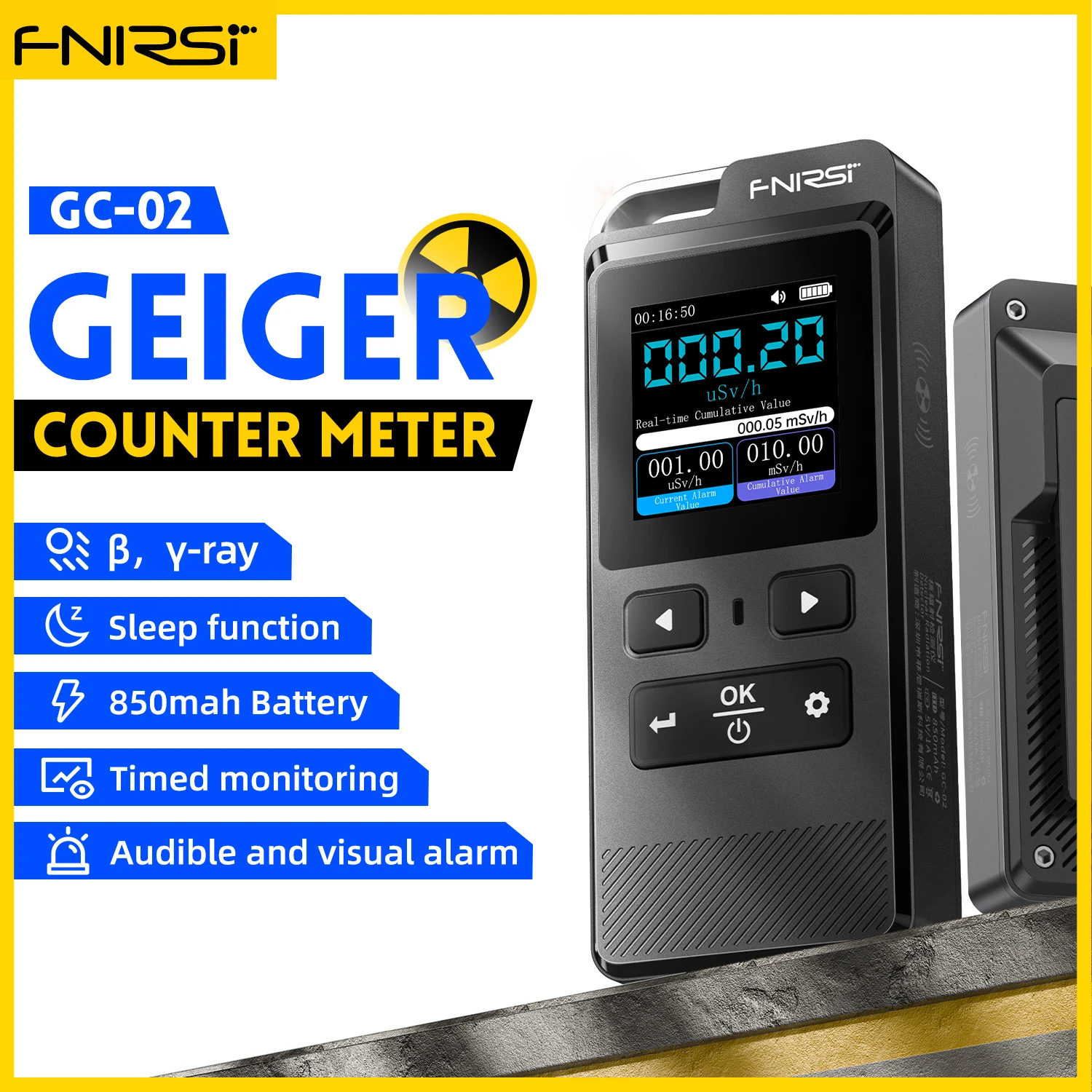 Fnirsi-detector de Radiação Nuclear Contador Geiger Dosímetro Raio y Beta Gama Testador Radioativo Gc02 Raio Beta