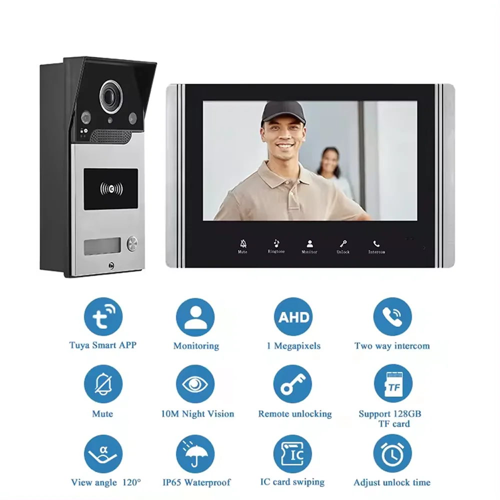 Tuya Wireless Wifi 7 Inch Video Intercom Doorbell System With Mobile Remote Unlock Control HD Doorbell Camera phone