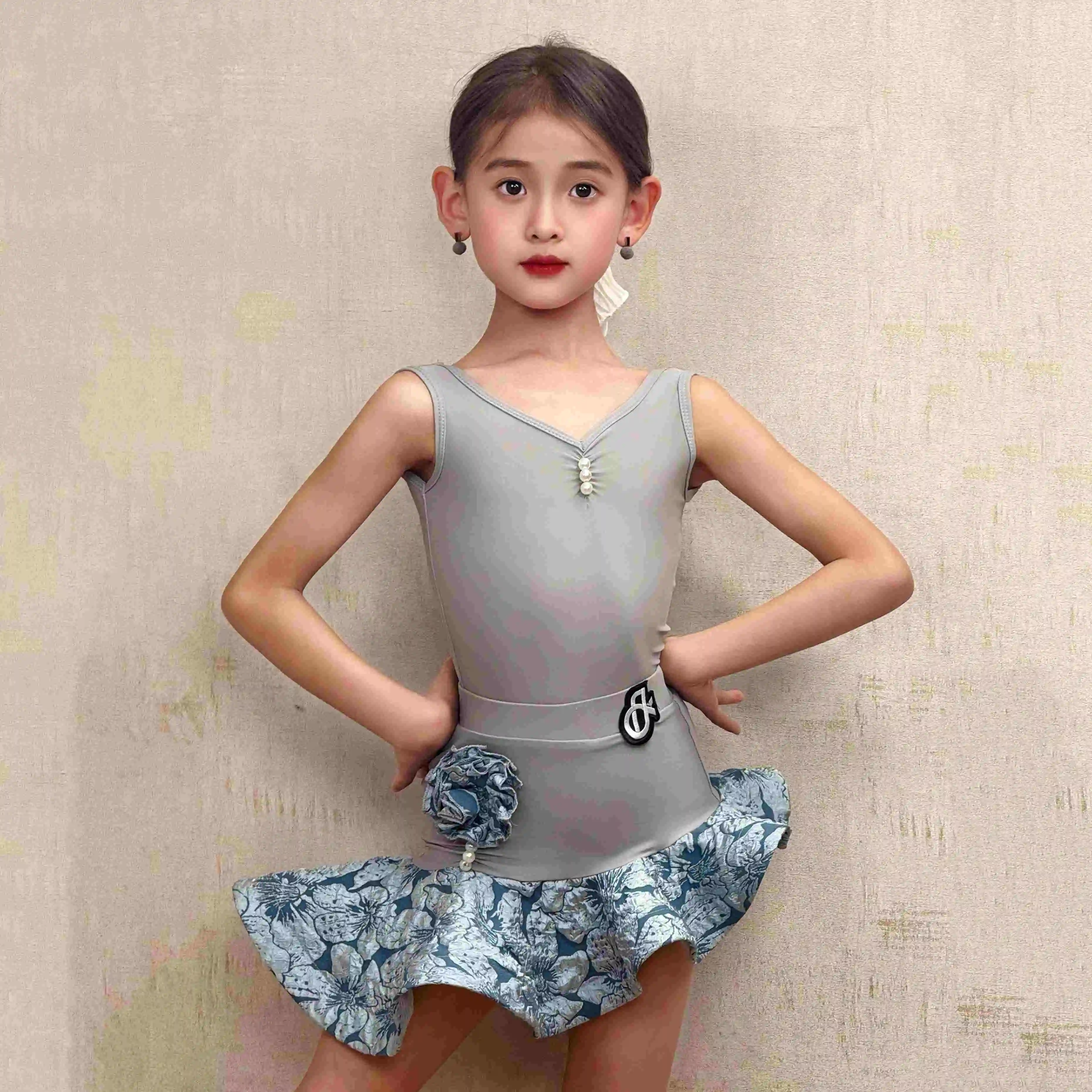 

Новый профессиональный костюм для бальных танцев для девочек, детская одежда для соревнований по латинским танцам чача-самбе, платья для сценических танцев SL12896