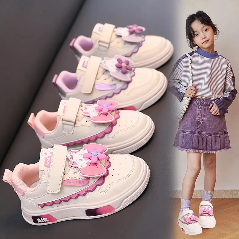 

Cartoon Cat Canvas Shoes with Plush Toy, Hook Loop Leather Casual Sneakers for Girls Spring Autumn