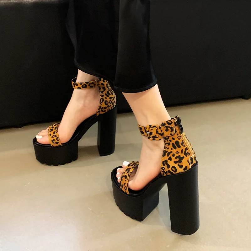 2025 Sandals Female Shoe Large Size Espadrilles Platform High Heels New Girls Leopard Big Lacquered Low Summer Velvet Fashion Co