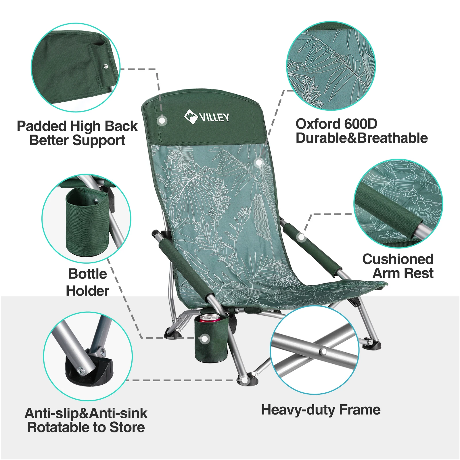 Villey Camping Fishing Folding Chair Tourist Beach Chaise Longue Chair for Relaxing Foldable Leisure Travel Furniture Picnic