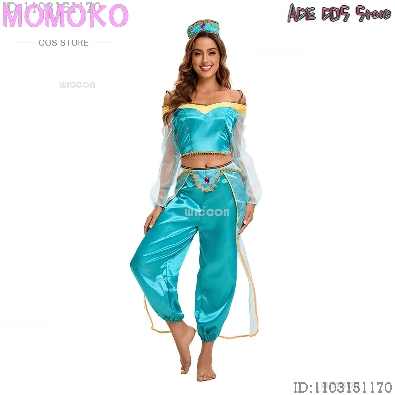 1000 ليلة أنيمي فيلم الأميرة حكاية شعر مستعار تأثيري Jasmi زي الملابس العربية الرقص هالوين حفلة تنكرية النساء لعب الأدوار