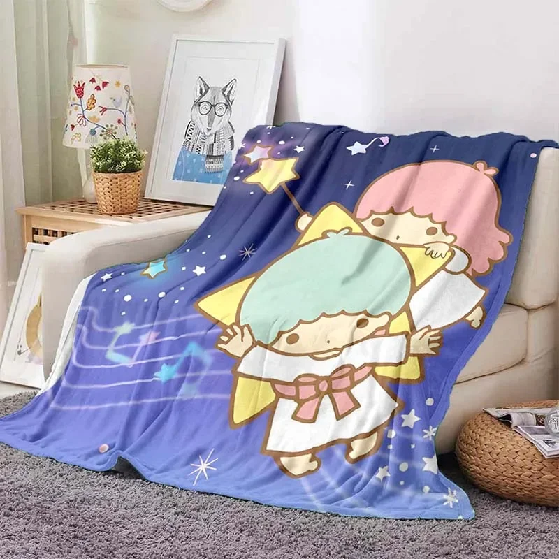 6 Sizes Sanrio Little Twin Stars Pattern Blanket Warm Soft Fluffy Kids and Adult Sofa Bed Throw Blanket Travel Camping Sheet