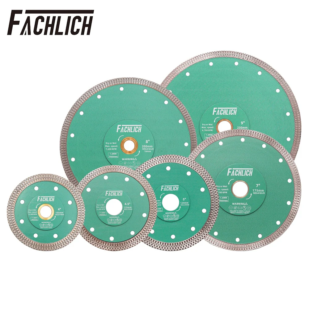 FACHLICH 1pc Diamond Cutting Disc Tile Saw Blade Cutter Porcelain Marble Ceramic Granite Reinforced Core X Mesh Turbo 4-12Inch