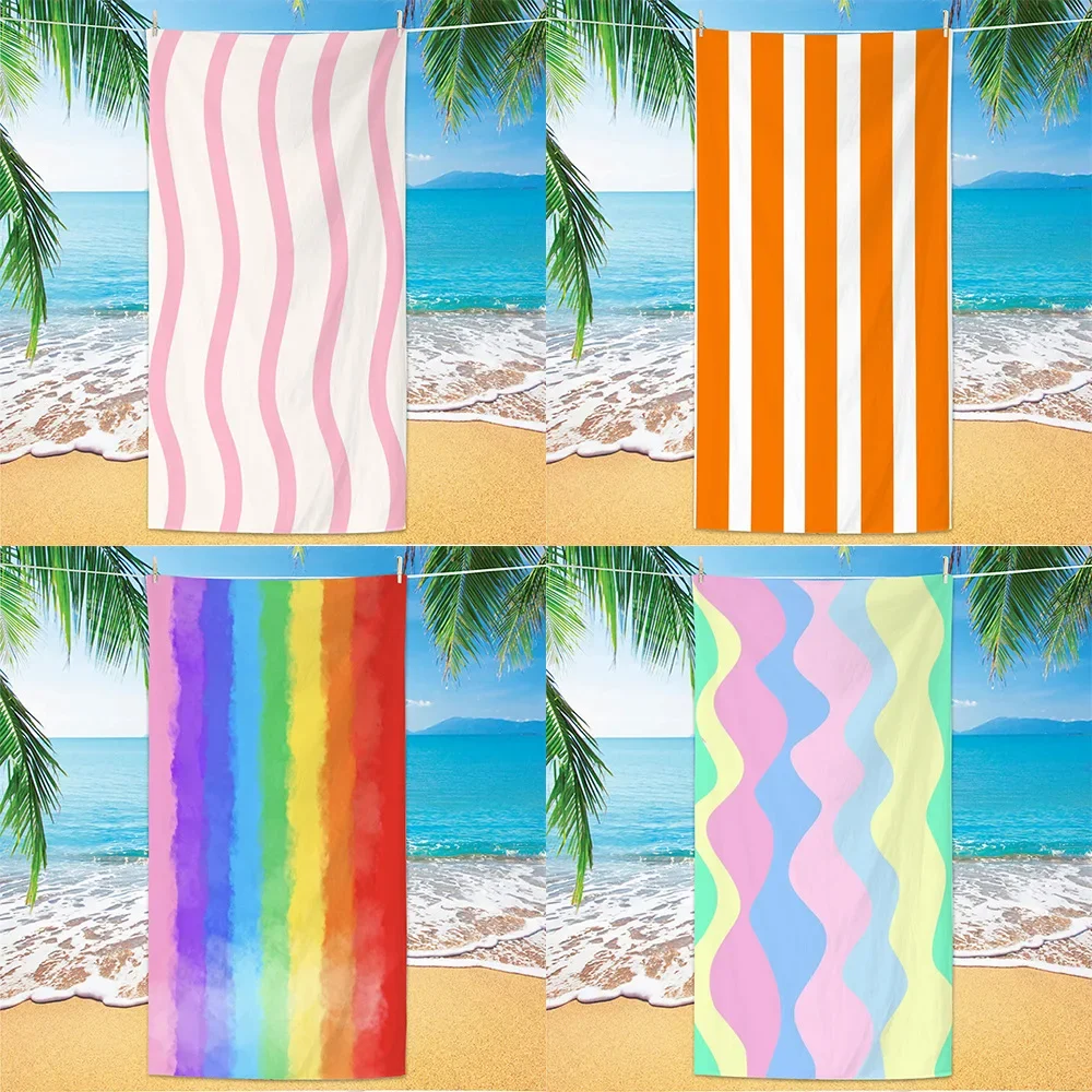 Bath Towel Minimally Striped Beach Towel, Ultra-fine Fiber Quick Drying Absorbent Towel, Beach Swimming Vacation Beach Towel