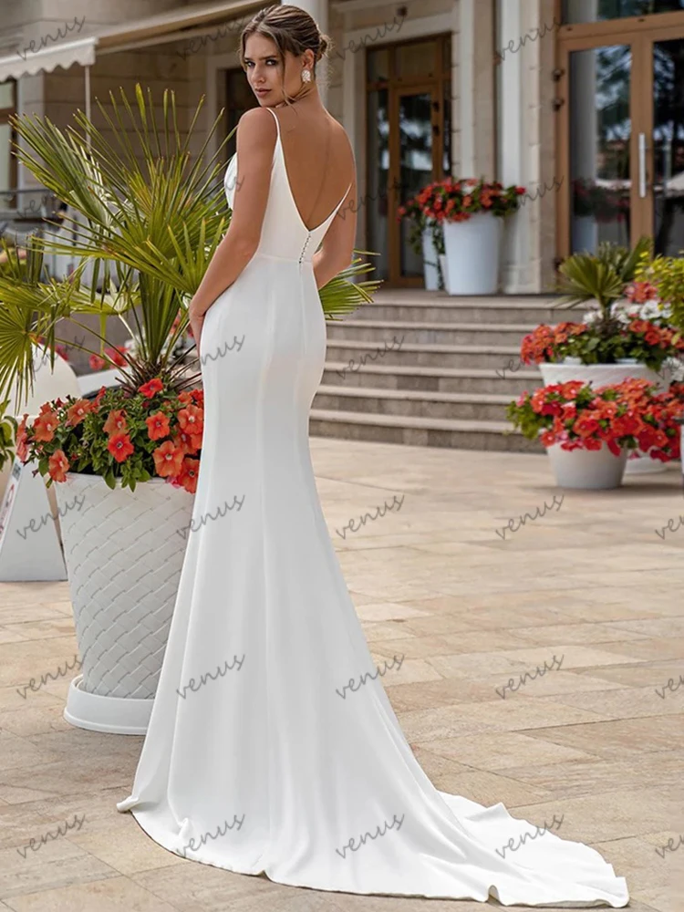 Elegant Wedding Dresses Satin Bridal Gowns Lace Appliques Sleeveless Backless Robes For Formal Party Glamorous Vestidos De Novia