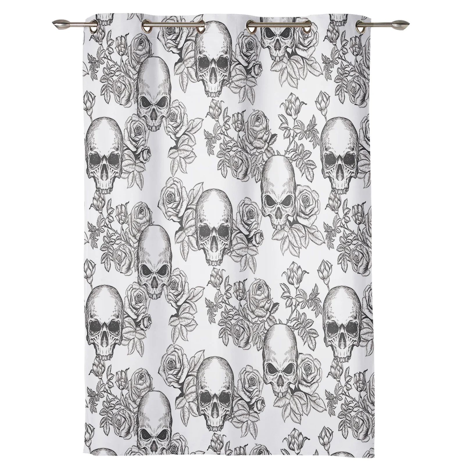 Modern Window Curtains for Living Room White Skull And Rose Pattern Curtains for Child Bedroom Kitchen Decor Blinds Drapes