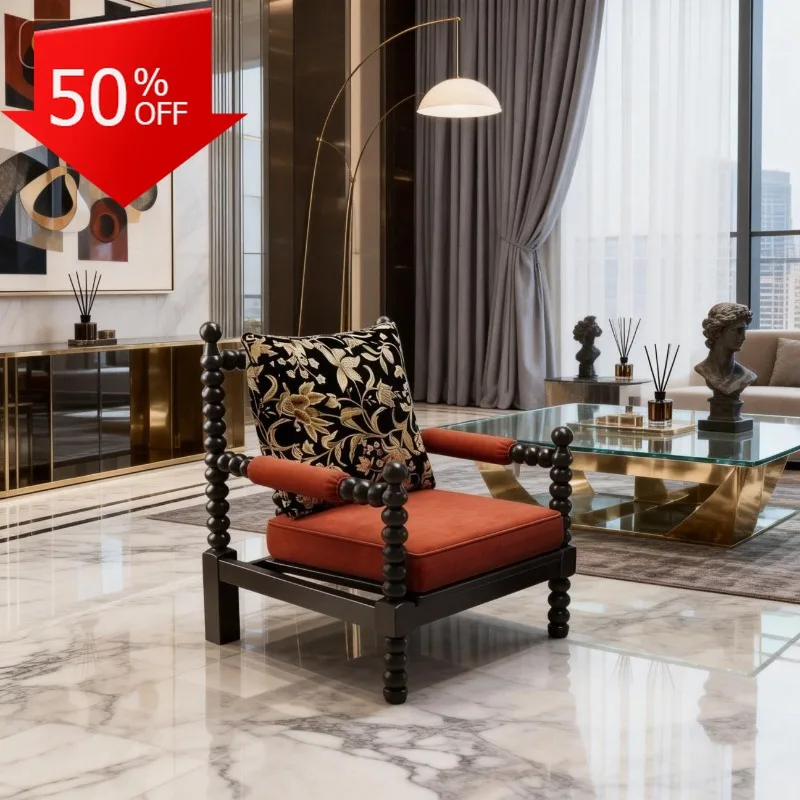 

Стул с акцентом для гостиной, французское кресло с обивкой из массива дерева, винтажное кресло с жемчугом, тафтингом для спальни, одиночный ретро Cadeira Para Quarto