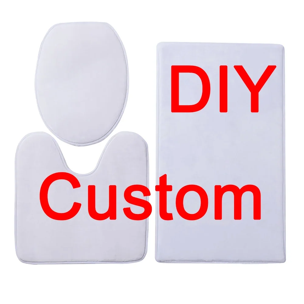 

HX DIY Bathroom Mat Set 3D Graphics Toilet Seat Cover 3 Piece Bath Mat Bathroom Rug Three-piece Set Dropshipping