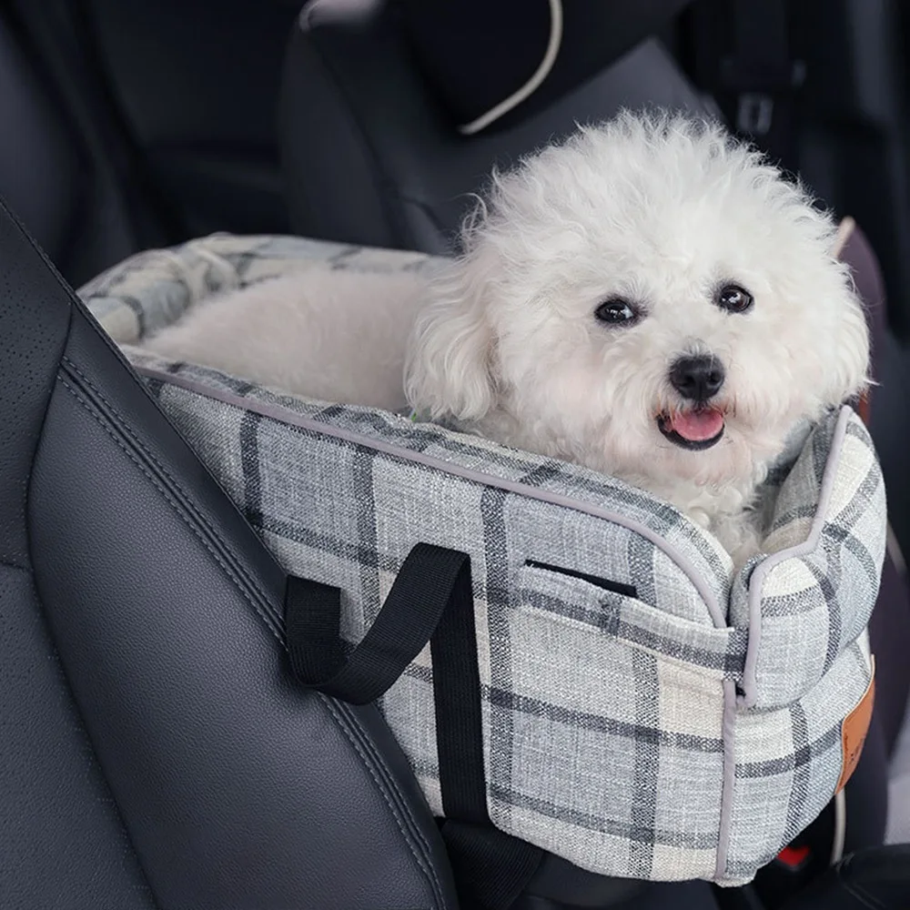 Car Control Console Pet Nest Portable Car Armrest Dog Cat Booster Highly Elastic Dog Mat Travel Bed Gray