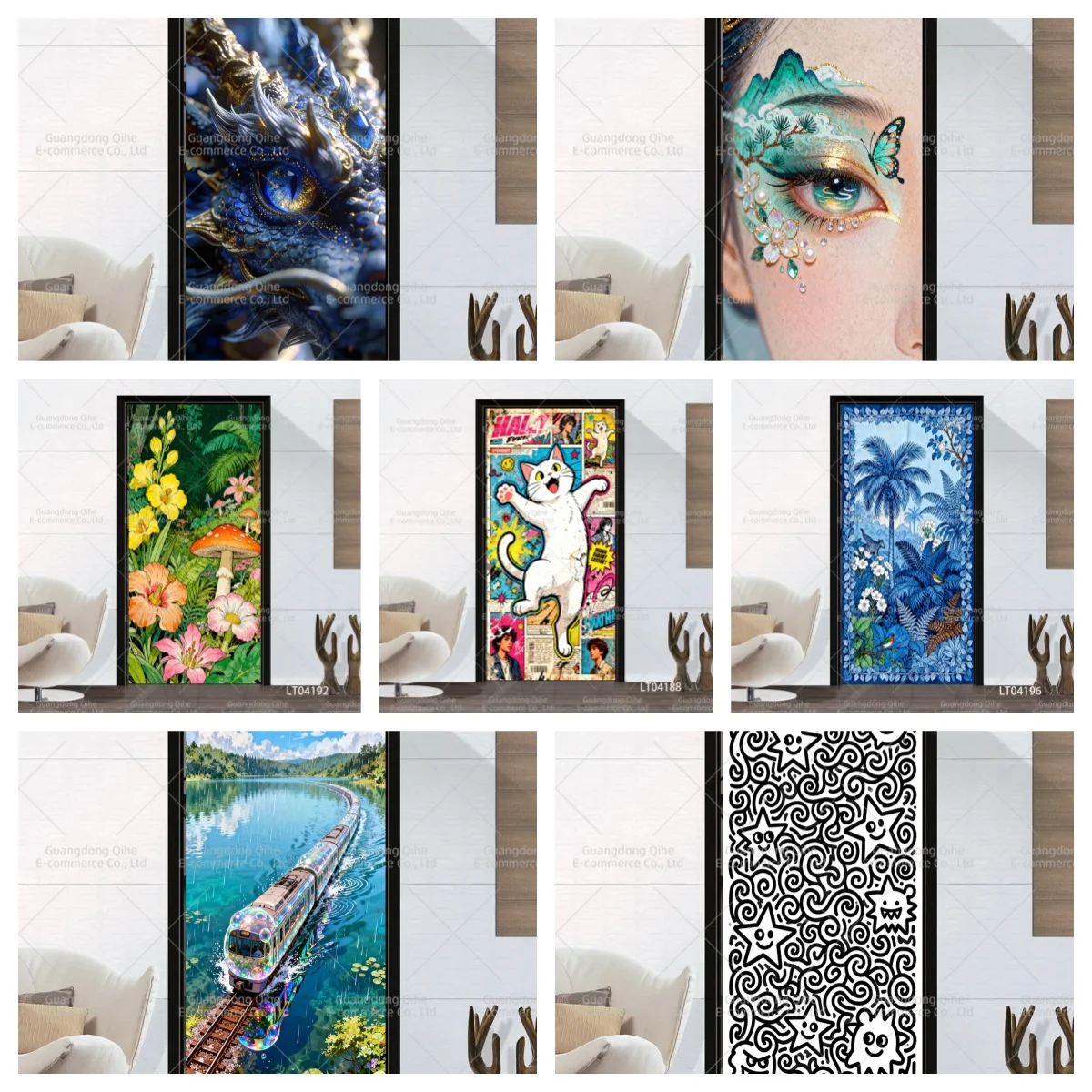 

Home Decor Self-Adhesive PVC Door Stickers - Cartoon Character, Bright Floral & Unique Scenery Pattern Decals