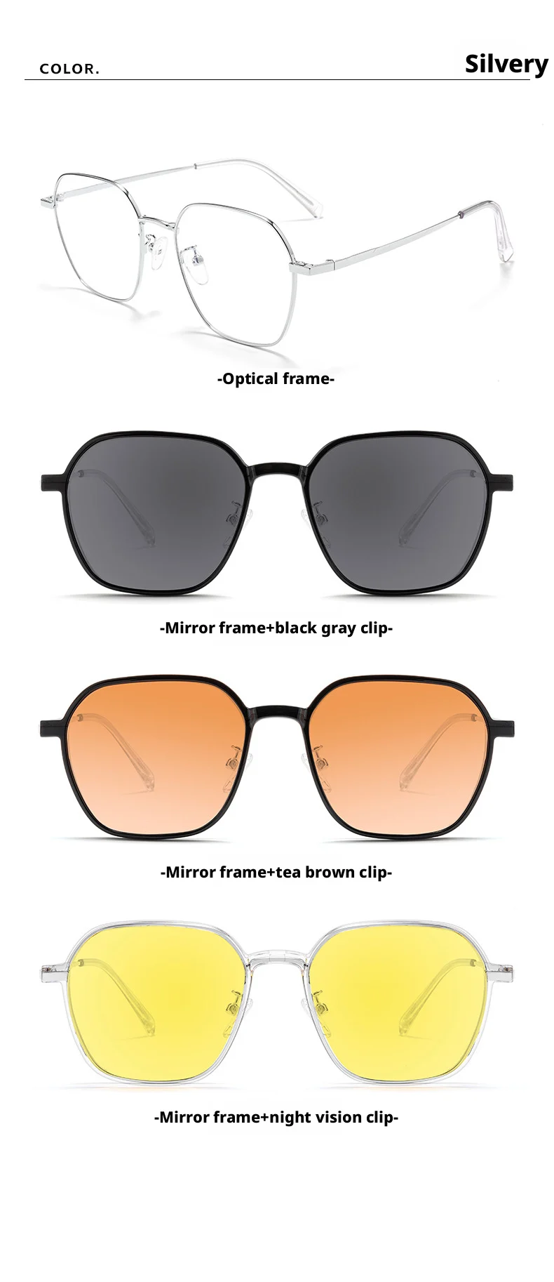 YCFoya Herren- und Damenbrille, modischer Trend, polygonaler magnetischer Clip, ultraleicht, große Größe, UV400-Brillengestell, JS15ZM – Detail 13