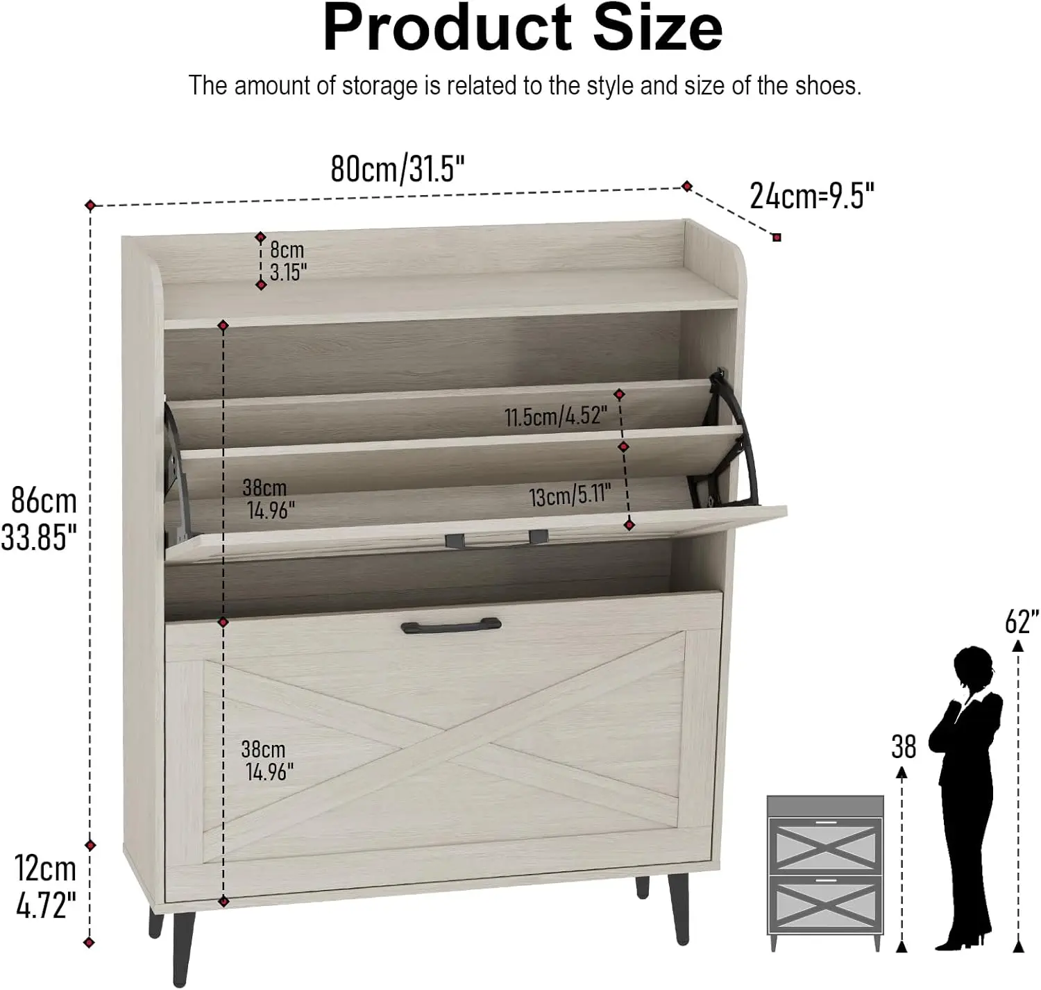 Shoe Storage Cabinet for Entryway with 2 Flip Doors, Hidden Shoe Storage Organizer Closed Slim Shoe Rack Cabinet,White Oak