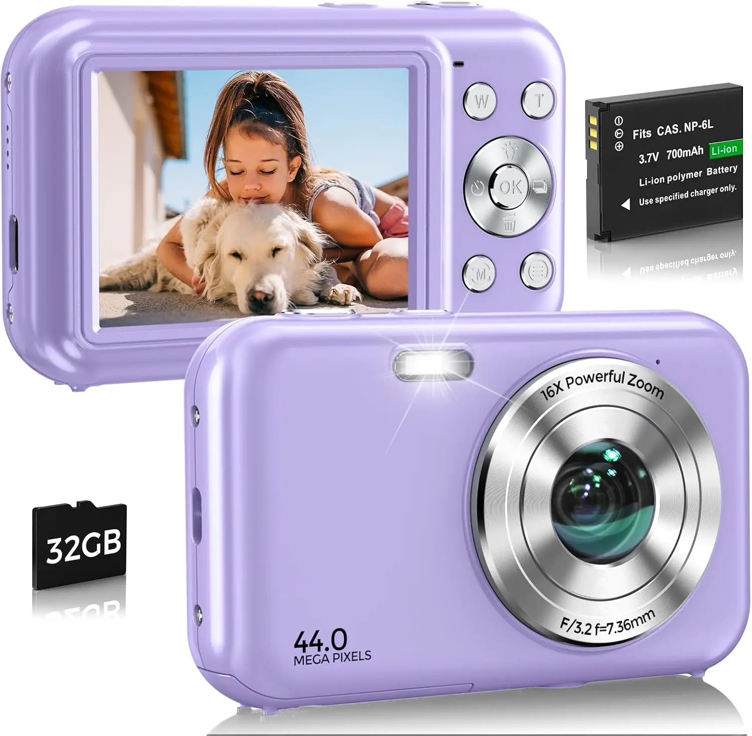 

FHD 1080P 44MP Vlogging Camera with Anti-Shake, 16X Zoom, Compact Travel Design for Beginners Teens (Purple)