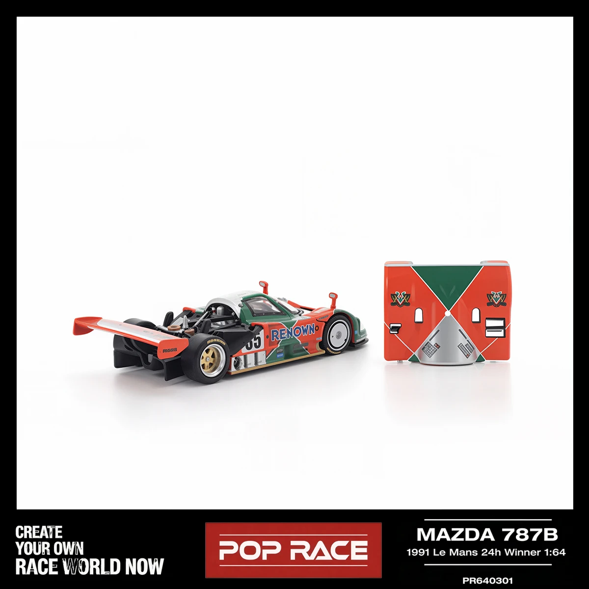 

POP RACE 1/64 Legendary Mazda 787B 1991 Le Mans Winner #55 Renown Livery Open-Engine Diecast Model Car In Stock Ready To Ship