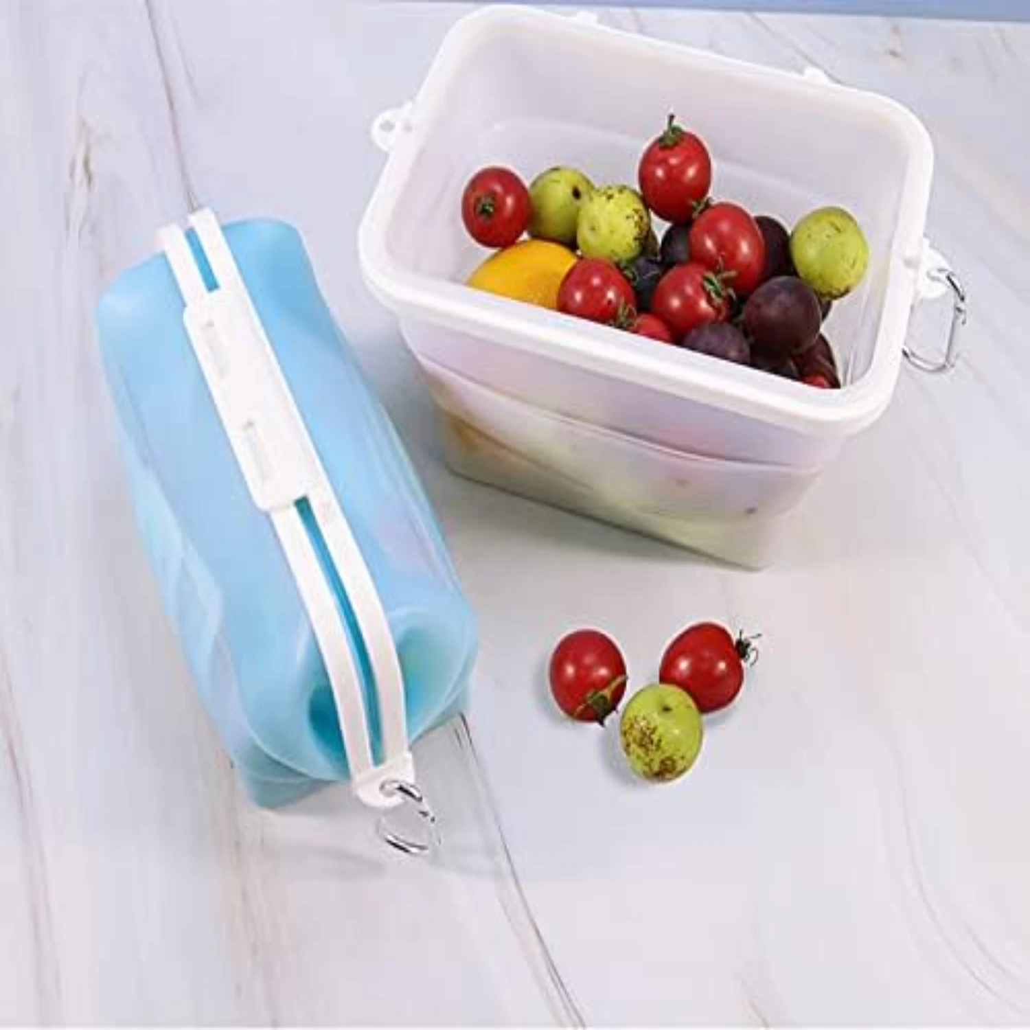 Portable, Foldable, and Reusable Silicone Collapsible Food Storage Bags - Set of 2 - 50oz, 1500ml Capacity - Freezer Bags with H