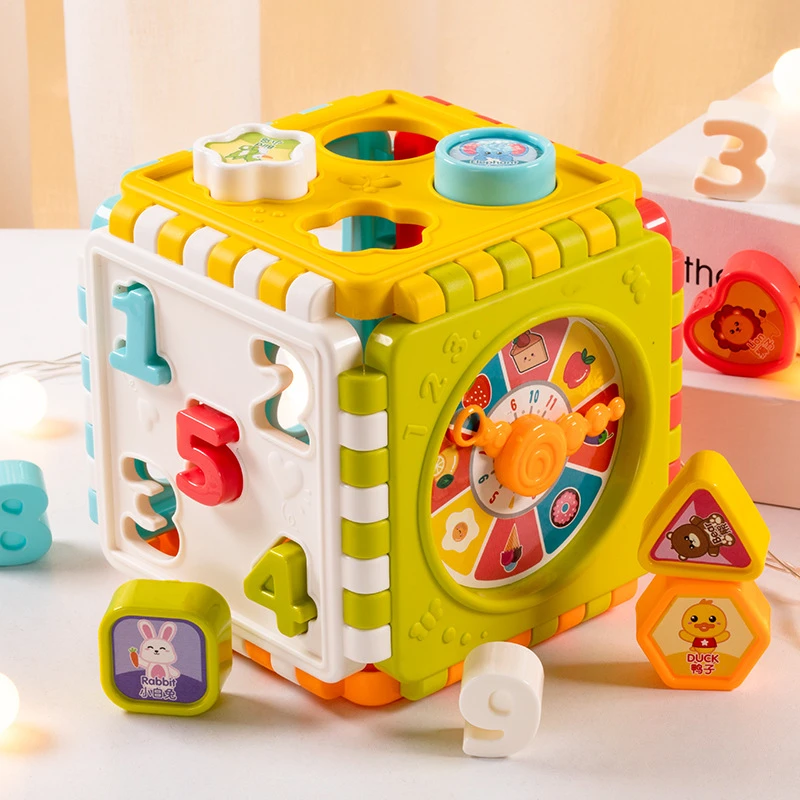 

Children's Montessori Game Activity Cube Shape Match Sorter Box Color Number Clock Math Kit Educational Interactive Toys Gift