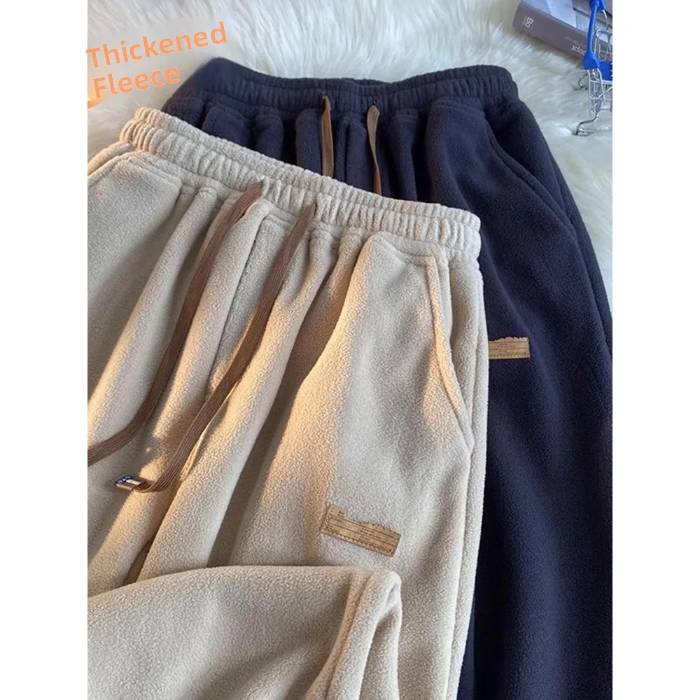 Thiened Fce اصطف الأمريكية الرجعية فرو الضأن الرجال الخريف الشتاء سروال قصير السراويل الدافئة مكبل السراويل الترفيه السراويل غير رسمية #3