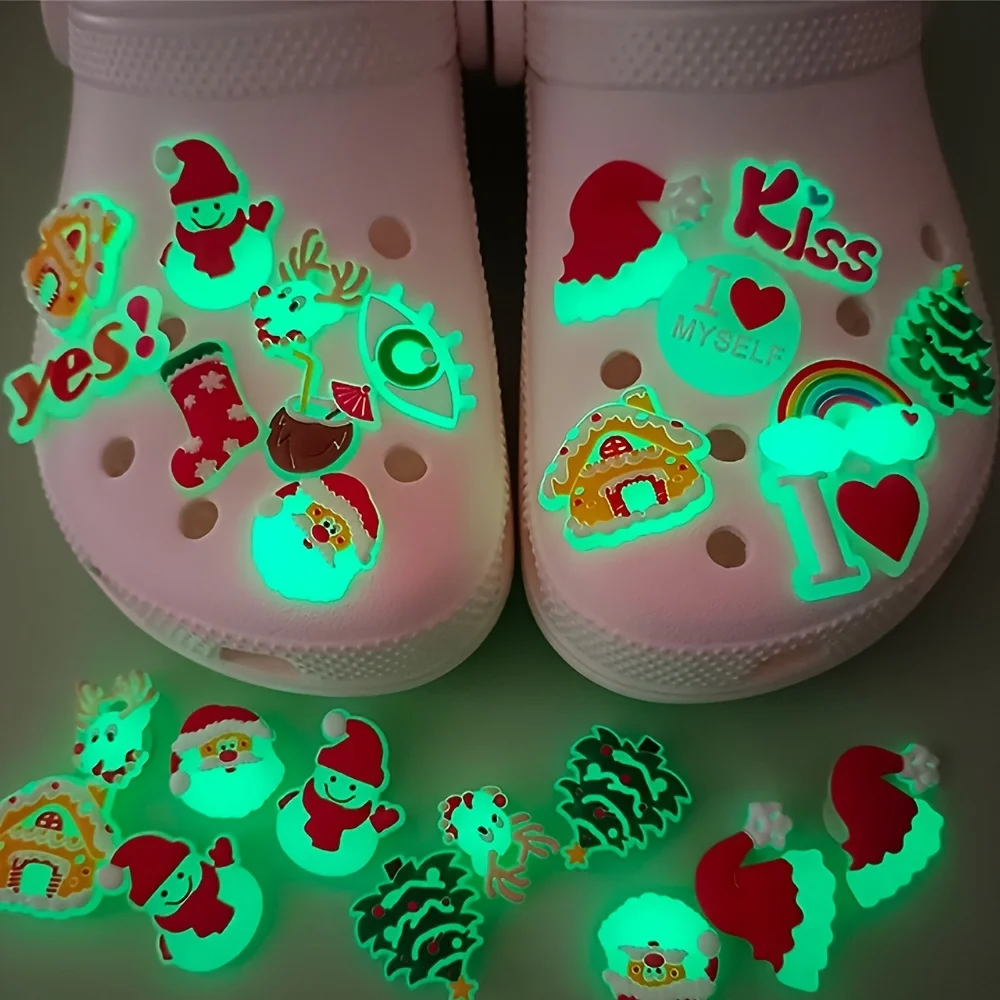 7pcs Luminous Christmas Shoe Charms for Crocs for Bubble Slides Sandals Santa Claus Slippers Accessories Xmas Day Gift