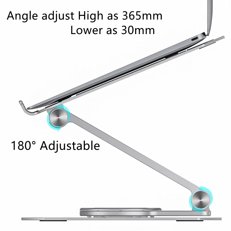 L02 Aluminum 360 Rotating Foldable Laptop Stand Height Adjustable Cooling Notebook Riser Holder
