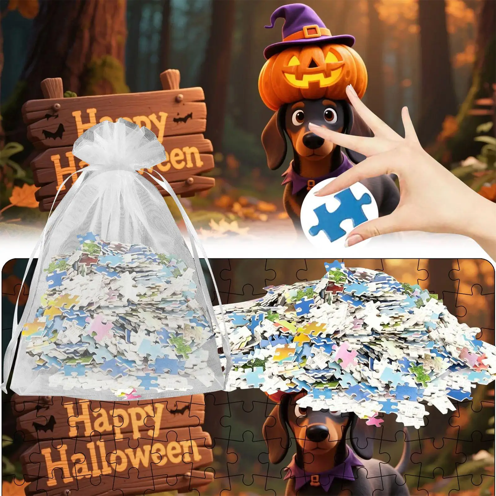 Puzzle di Halloween Puzzle da 130 pezzi con zucca e animale Gioco divertente per le attività di gioco di decorazioni natalizie di Halloween