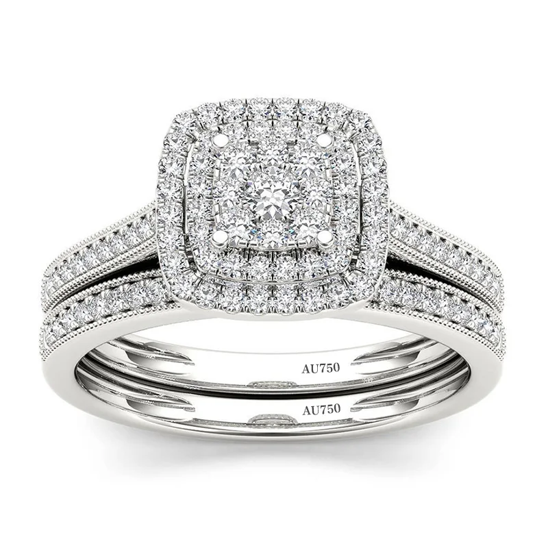 2-teiliges Set aus gelbgoldenen Moissanit-Verlobungsringen für Frauen, 100% echt, besteht den Diamanttester, Hochzeitsring, Schmuck, Geschenk für Liebespaare – Detail 6
