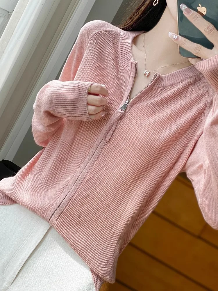 ربيع 2025 سترة مفتوحة محبوكة مبكرة المرأة سستة ملابس خارجية رقيقة غير رسمية سترة علوية مكافحة الشيخوخة Faion تخفيف Sle