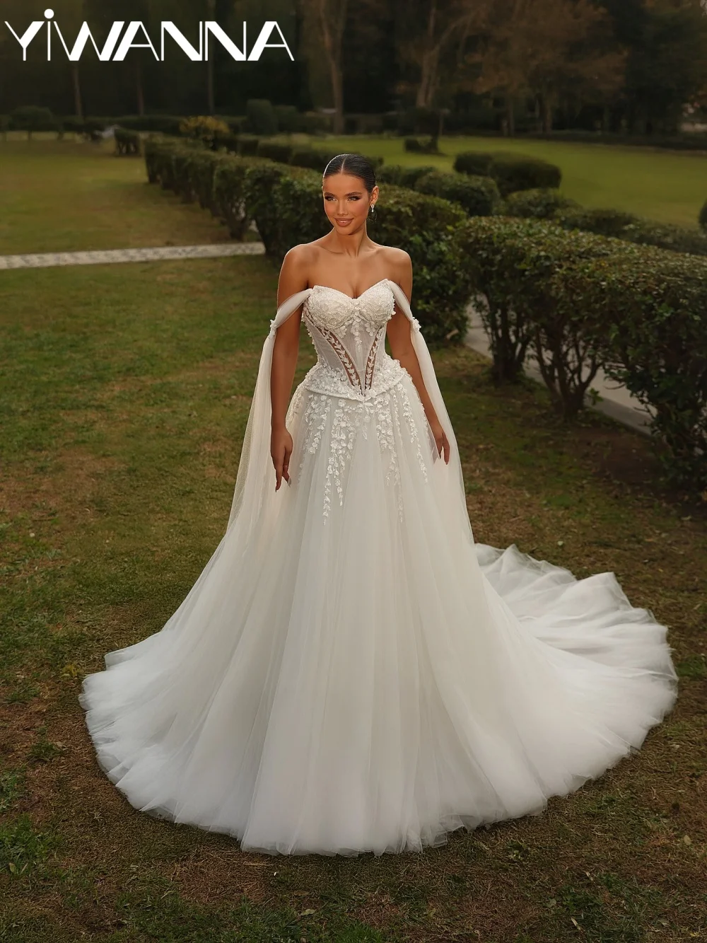 With Corset Beaded Tulle Wedding Dress Off Shoulder Princess Bridal Gown Customized Dreamy Sweetheart Neck Dresses For Bride