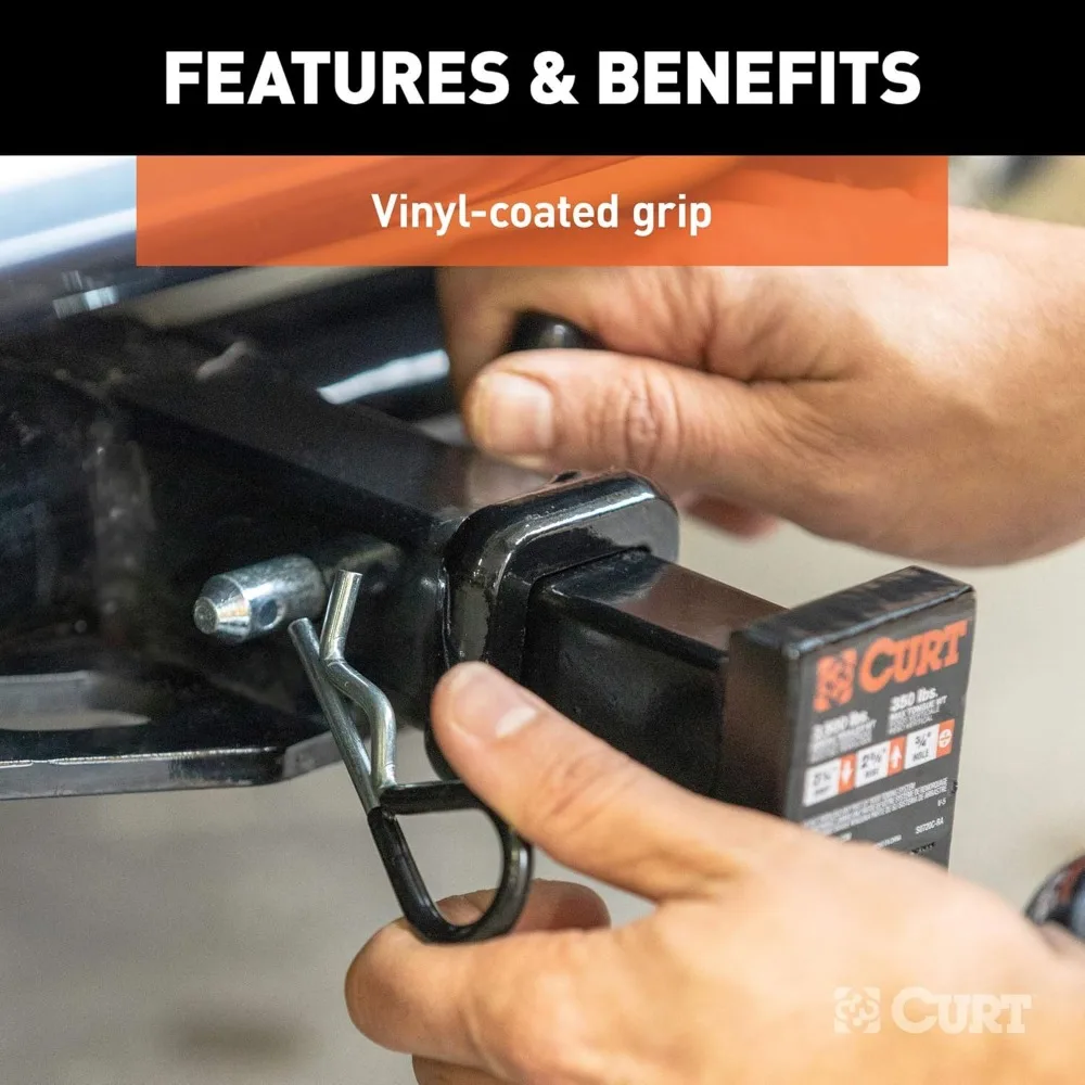 Pin & Klip Hitch Trailer 1/2-Inch dengan Pegangan Berlapis Vinyl, Cocok untuk Receiver 1-1/4-Inch, Finishing Seng Bening