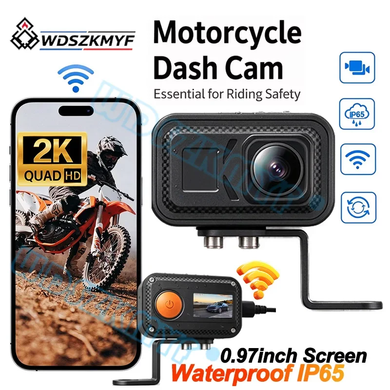 2K HD Motorcycle DVR Mini Moto Camera Full Body Waterproof  WiFi 0.97INCH Screen Dash Cam Front Driving Video Recorder Black Box