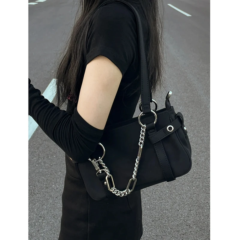 Fashion Design Gothic Chain Ladies Underarm Bag Sweet Cool Y2k Women Square Shoulder Bags Black Pop Female Tote Handbag Purse