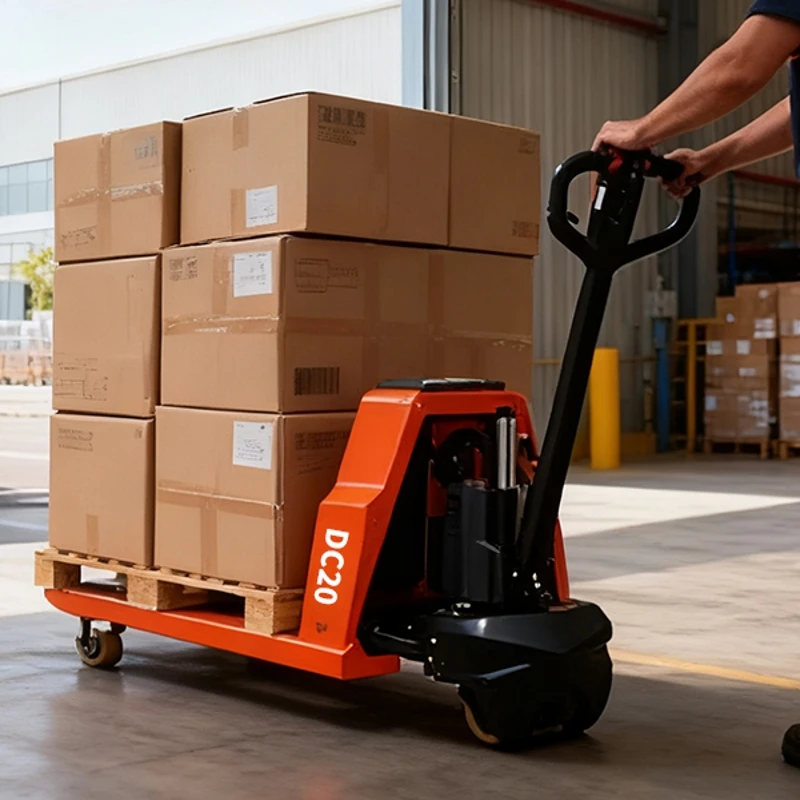 (US Stock) Full Electric Pallet Jack Trucks, 4400lbs Capacity Motorized Pallet Lift Trucks, 48" x 27" Fork Size 48V 20Ah Powered Lithium Battery Truck, 3.35 to 7.68 Inch Lift Height for Material Handling