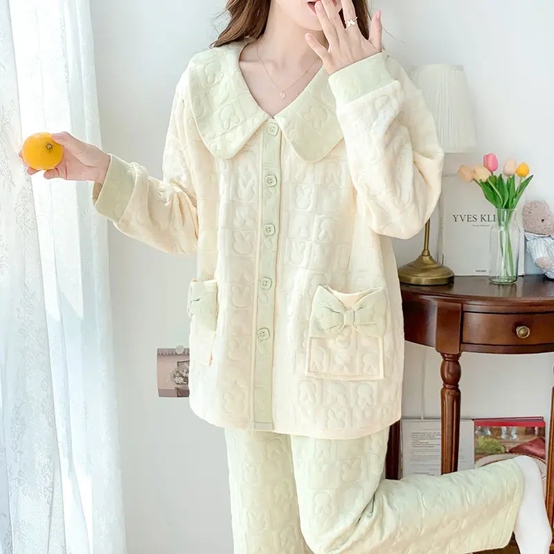 Autumn Winter Confinement Clothing Women Pajamas Adjustable Keep Warm Air Cotton Thickened Loungewear Suit Female Nightclothes