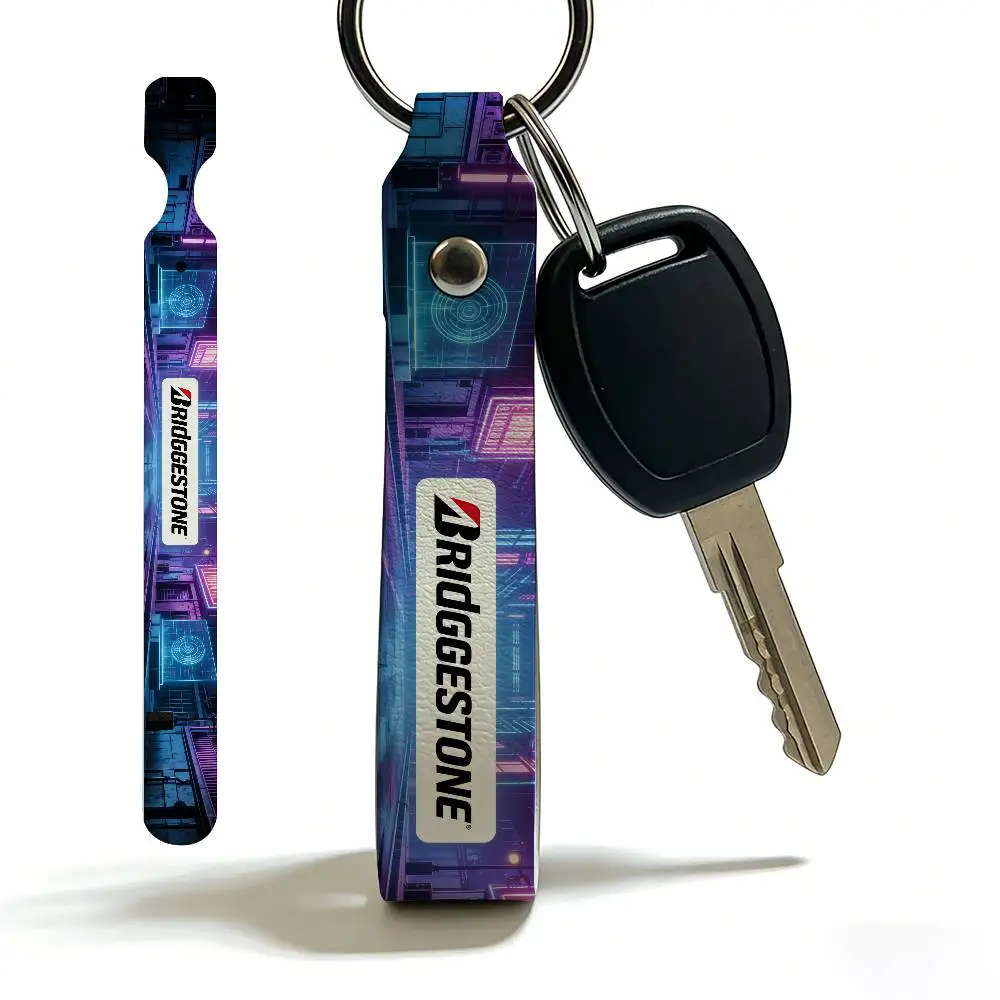 For Logo Bridgestone PU Leather Motorcycle Keychain Universal Motorbike Key Ring Holder For Riders Men Gift
