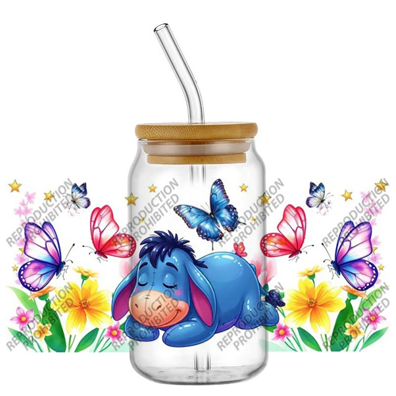 Popular Cartoon Eeyore Stars Hearts 16oz UV DTF 3D Transfer Sticker Decals For Glass Can Cup wrap Craft DIY Creative decoration