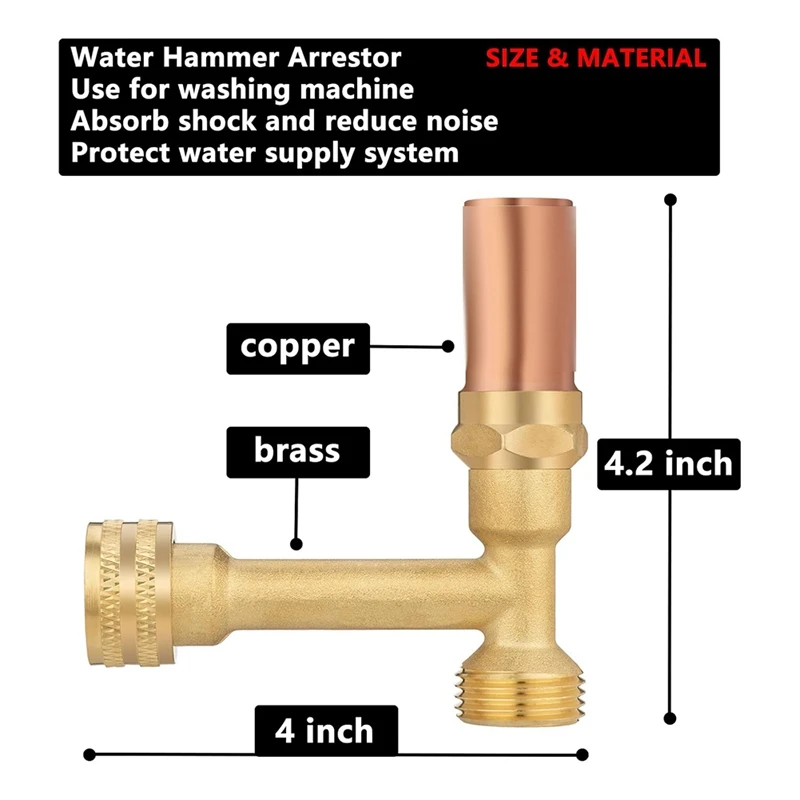 BAAG- (paquet de 2) Parafoudre de marteau à eau pour Machine à laver et tuyau d'arrosage de 3/4 pouces, en cuivre, absorbe les chocs et réduit le bruit