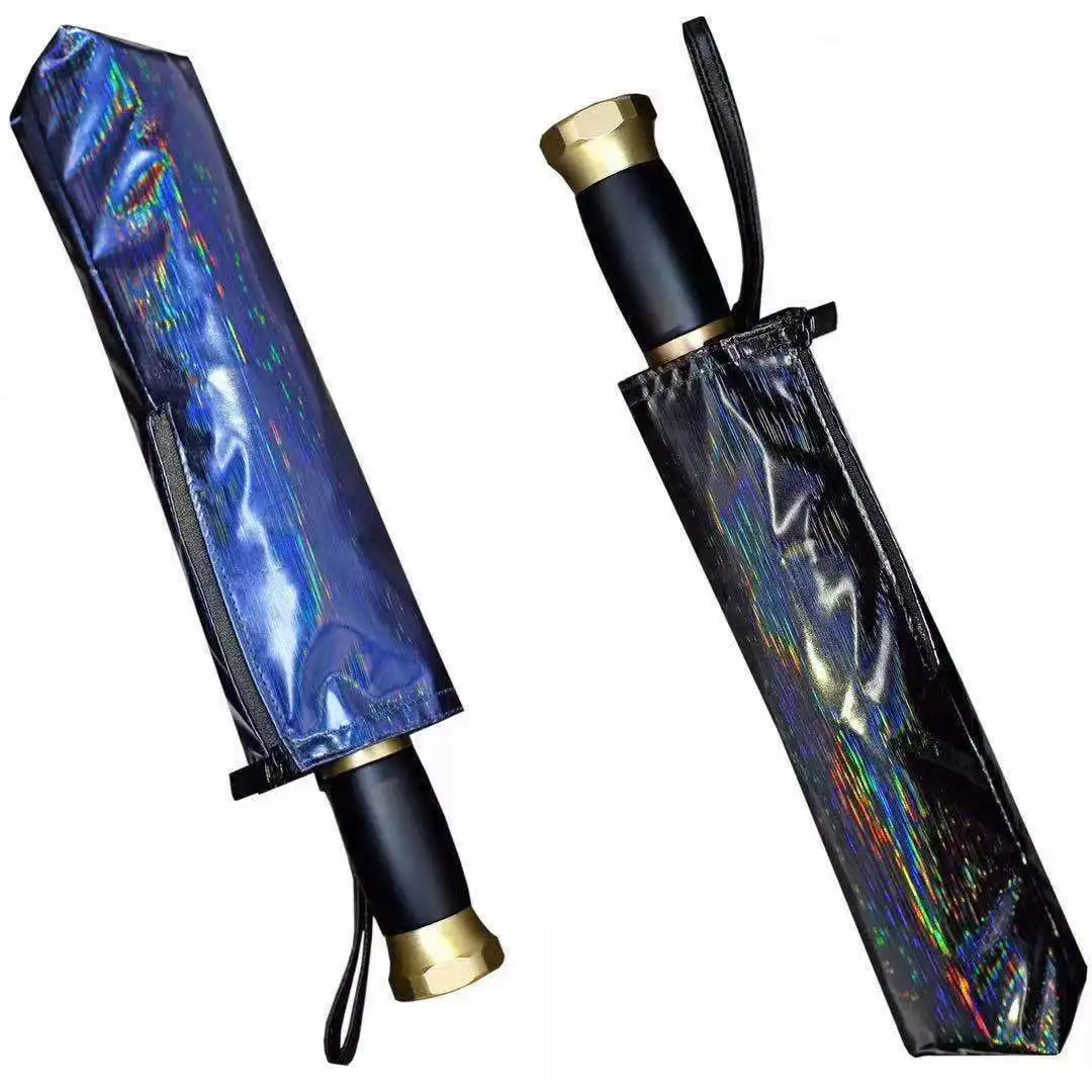 

Metal handle Umbrella 10 bone automatic folding new material laser film men's high-end umbrella. A gift for men