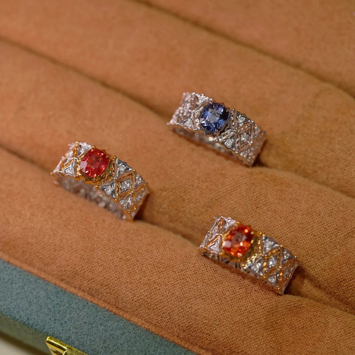 

French Chic 925 Silver Sapphire Ruby Tourmaline Lace Rings For Women Platinum Pt900 Gemstone Finger Band Jewellery Dropshipping