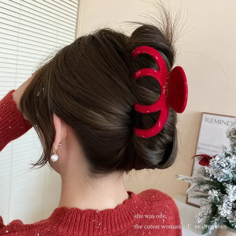 French Red Collection! Large Grip Letters Gold Label Back Head Updo Shark Clip Hair Accessories Headwear Hairpin Hair Claw